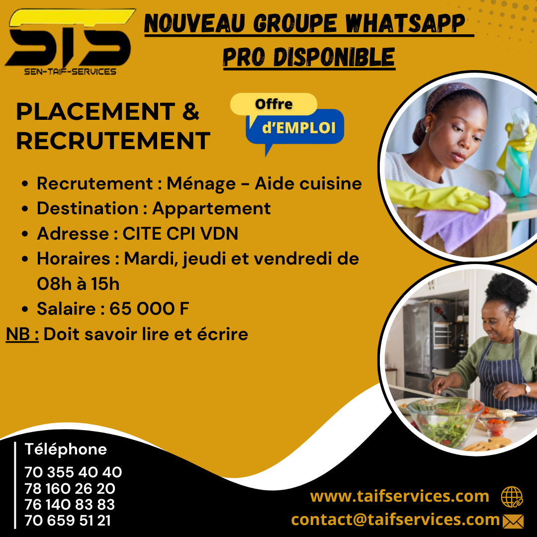 Recrutement Ménage et Aide Cuisinière